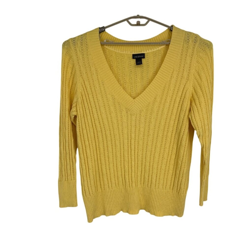 Lane Bryant Yellow Long Sleeve V-Neck Ribbed Knit Sweater Size 26/28